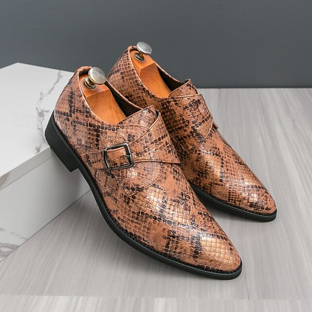 Snake Brown Strap Print Formal Classic Shoes Men – Monk for