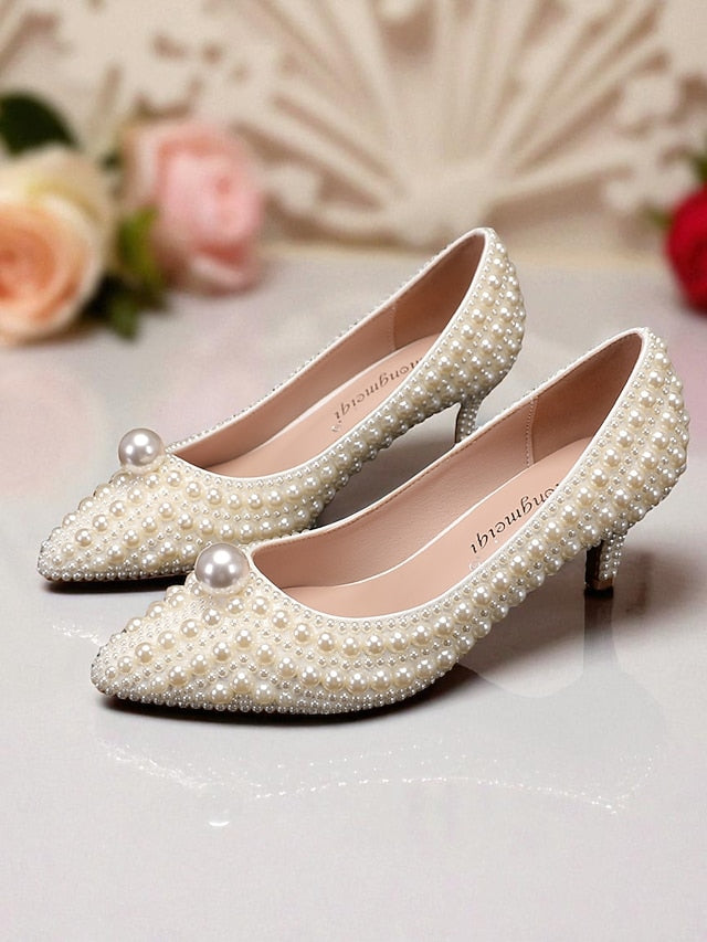 Women's Pumps Kitten and Heel Pearl-Embellished Matching