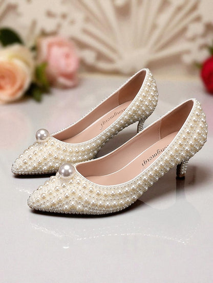 Women's Pumps Kitten and Heel Pearl-Embellished Matching