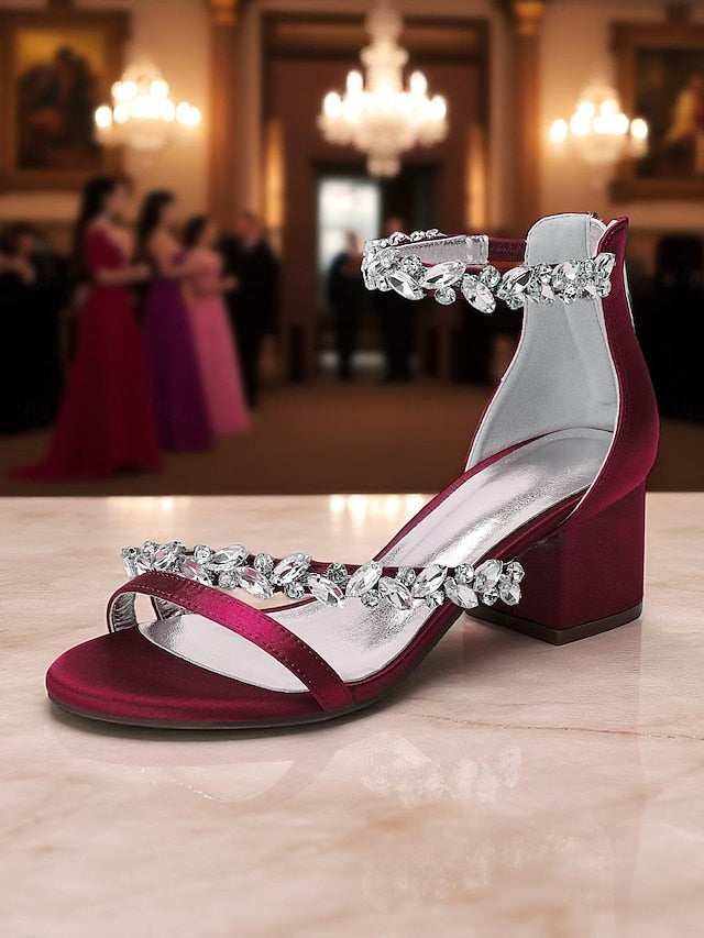 Heel Purple - Satin Crystal Block Women's Sandals