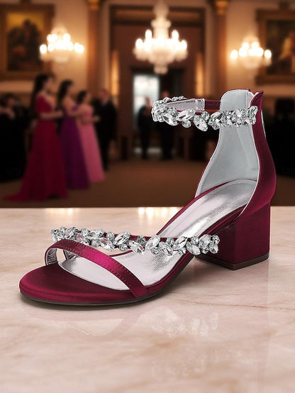 Heel Purple - Satin Crystal Block Women's Sandals