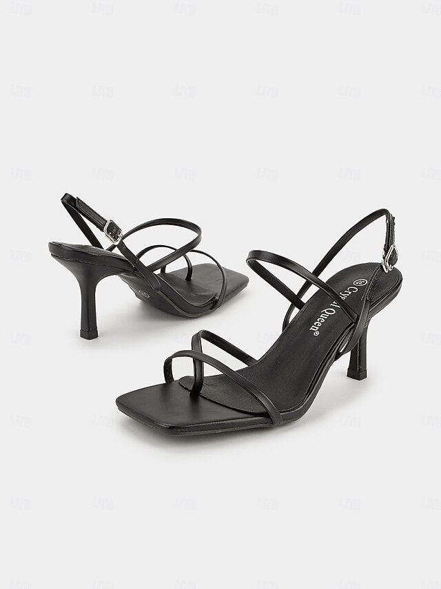 Toe - Heel Nude Women Square for Strappy Minimalist Sandals High