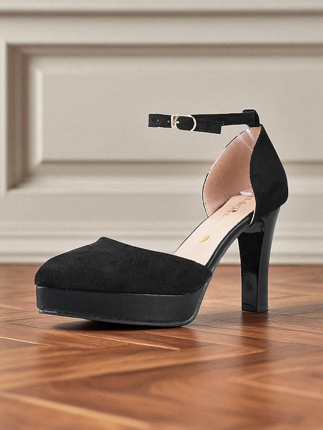 Heel Suede Women's Strap Ankle High Platform Burgundy 1950s