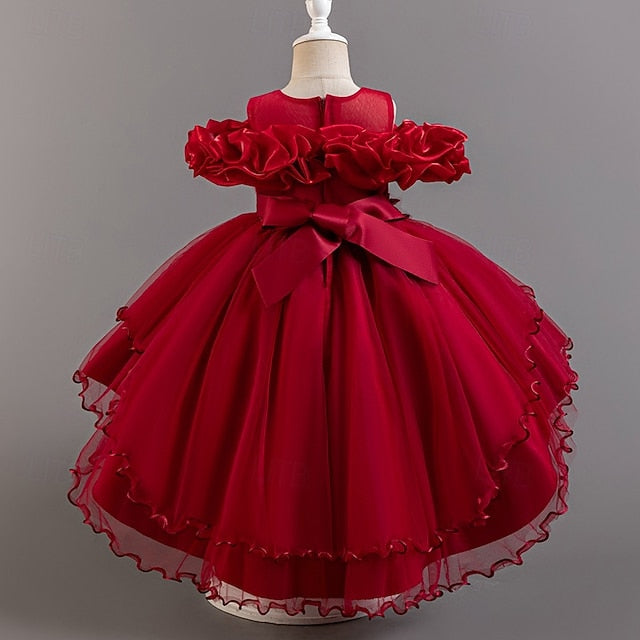 Kids Flower Floral Party Short Sleeve Wedding Girls' Dress