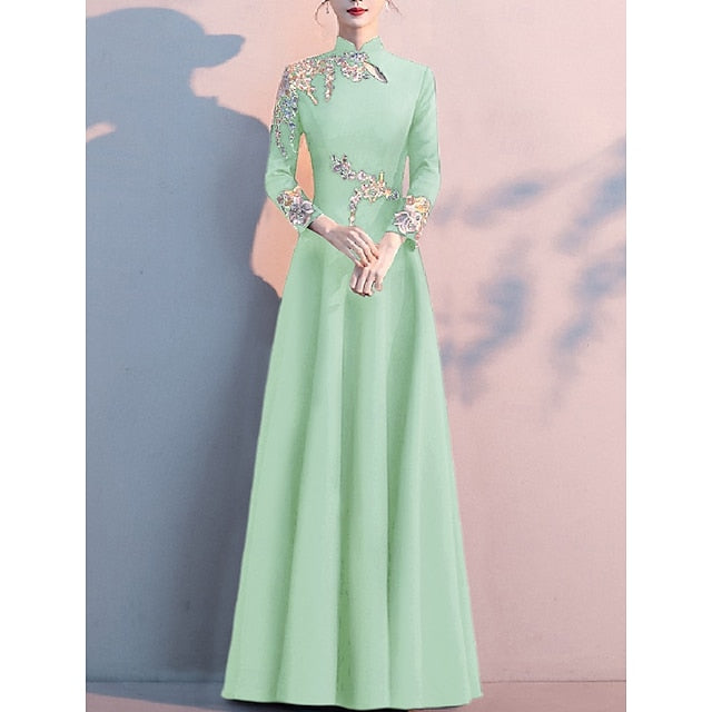 Bride Dress the of Mother A-Line Simple Elegant Floor High Neck