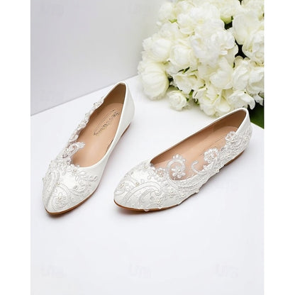 Ballet Women's White Flats Embroidered Lace – Vintage