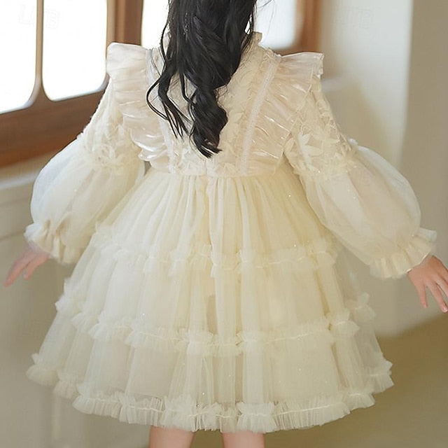 Flower Dress Long Girls' Kids Color Solid Girl Party