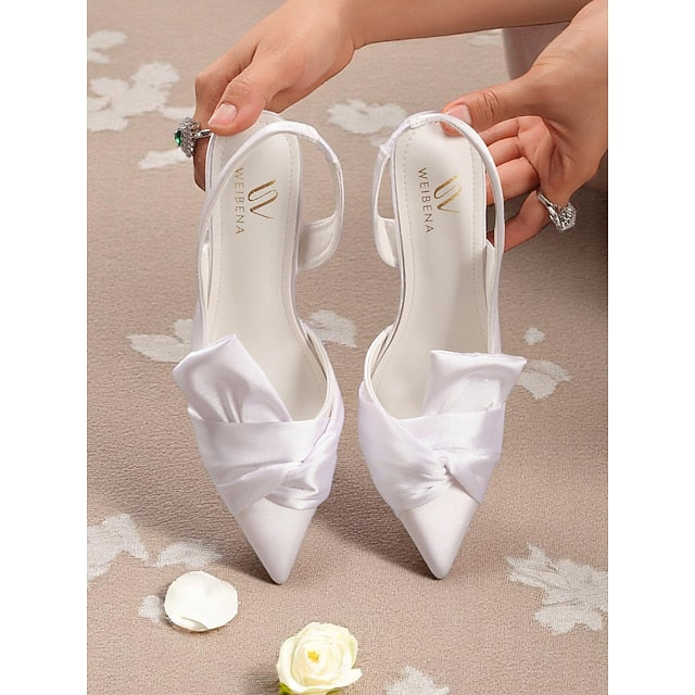 Bow Pink Oversized Satin - with Slingback Women's Heels