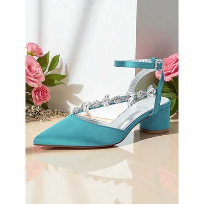 Women's Rhinestone Purple with Satin Pumps Heel Block