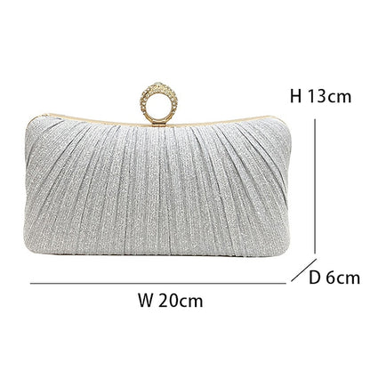 Ring Bag Elegant Rhinestone Evening Gold Clutch Glitter with
