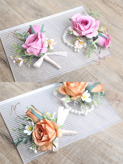 Corsage and Elegant Boutonniere – Artificial Wedding Wrist