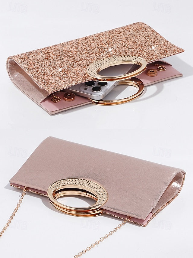 with Bag Gold Evening Clutch Women's Silver Glitter