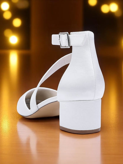 - Champagne Satin Pointed Toe Block Women's Heels