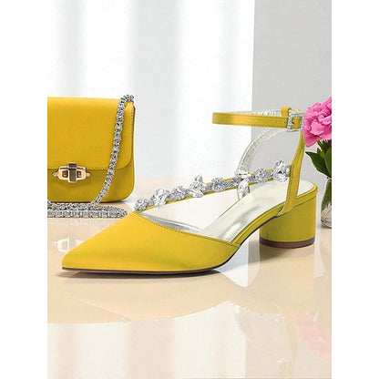 Women's Rhinestone Purple with Satin Pumps Heel Block