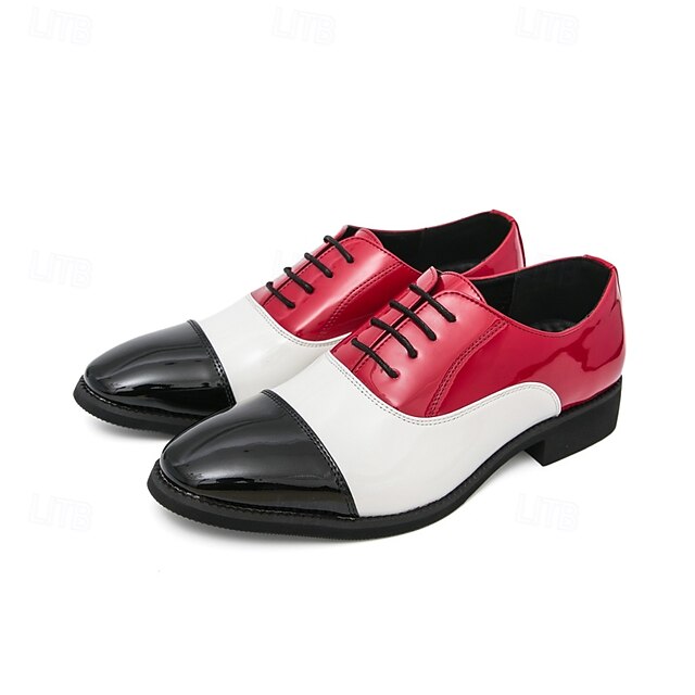 – Men's Red Patent Leather Oxford and White Shoes