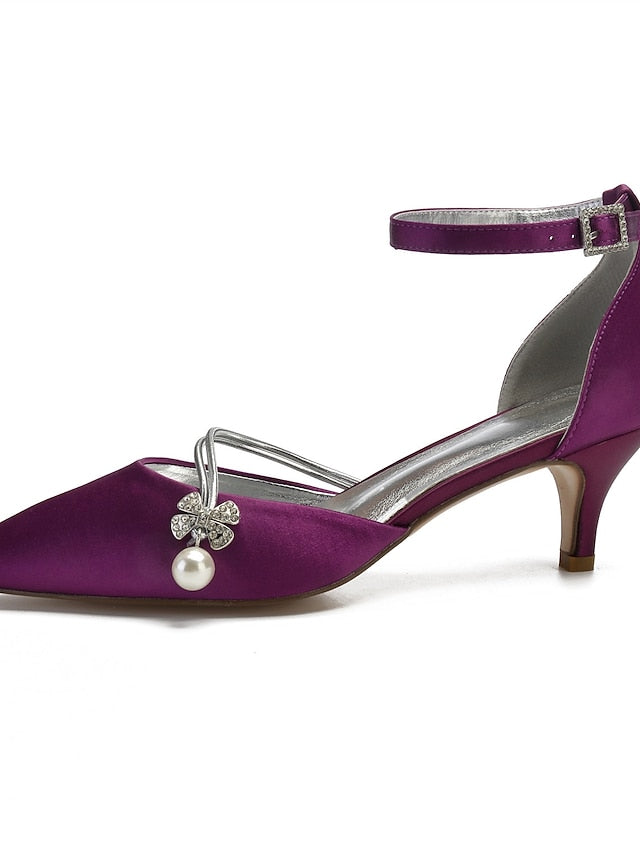 and Heels with Pearl Blue Satin Kitten Women's Dark