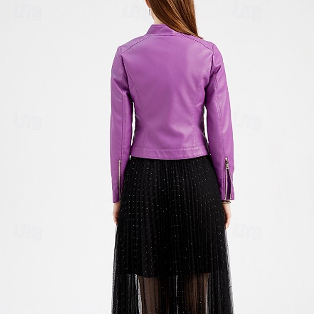 Zipper Women's Pocket Faux Comfortable Leather Jacket