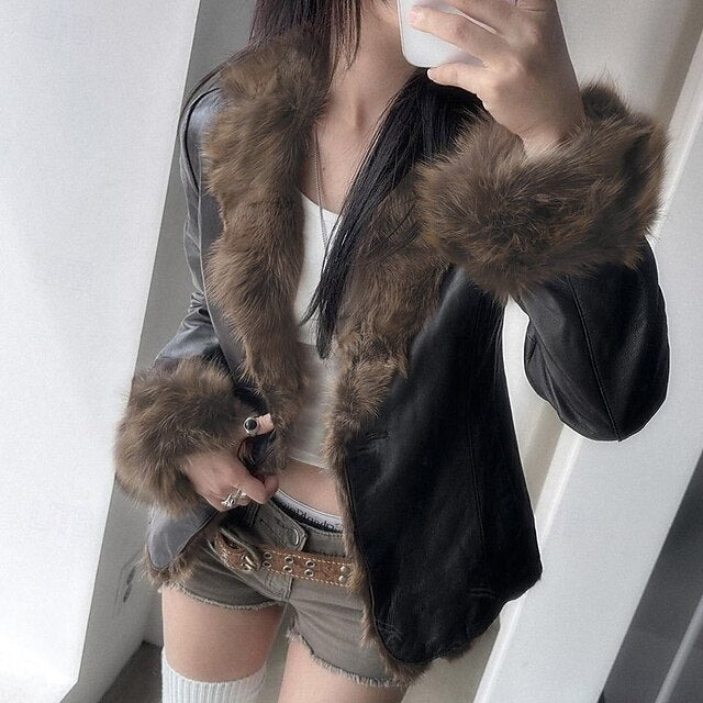 Comfortable Buttons Fur Jacket Warm Collar Women's Casual