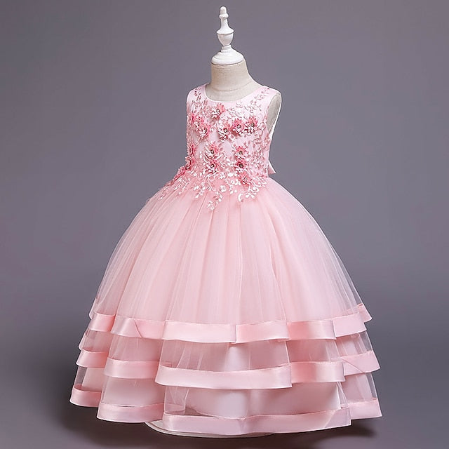Sleeveless Party Kids Dress Girls' Colored Wedding Solid