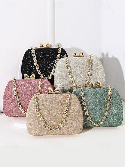 Green Clutch Evening Glitter with Sage Rhinestone Women's