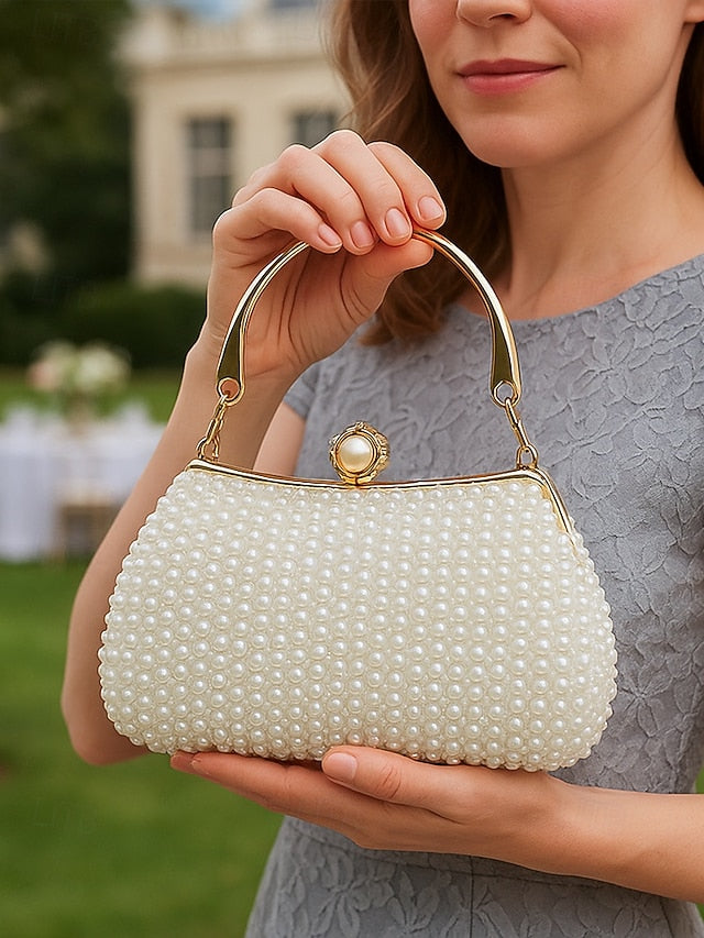 Pearl Evening Bag Handle Gold with Clutch Beaded Women's