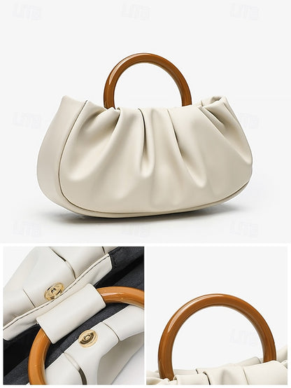 Leather Bag Women's Acrylic with Tote Clutch Pleated Faux