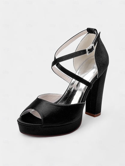 Platform Toe Sandals with Peep Women's and Satin High Heel