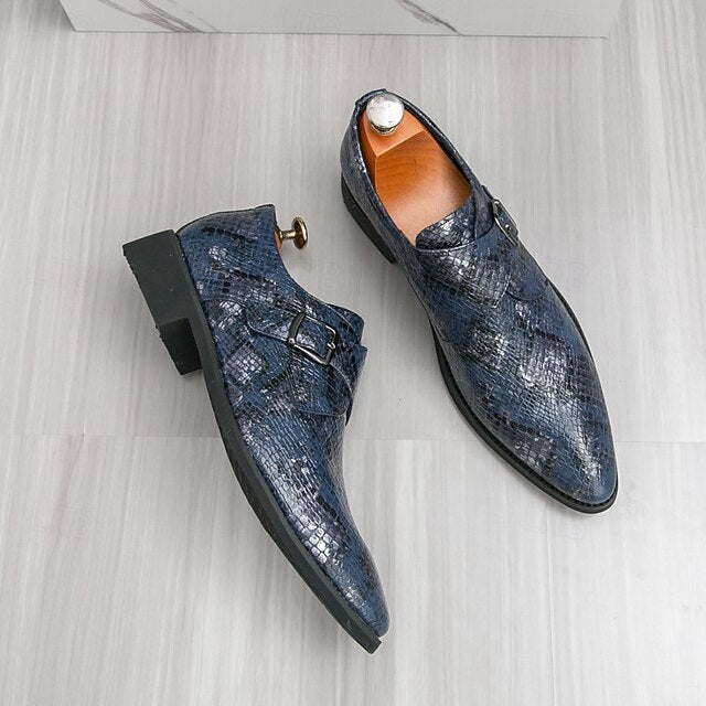 Snake Brown Strap Print Formal Classic Shoes Men – Monk for