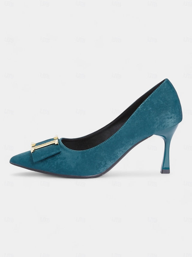 Kitten Velvet Toe Teal Pointed Pumps Heel - Women's Elegant