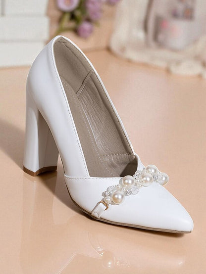 Decor Heel Pumps White Women's Pearl Block