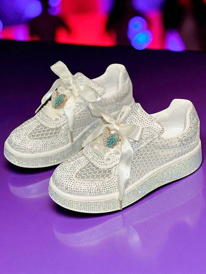 with White Sneakers Laces Ribbon Women's Rhinestone Satin