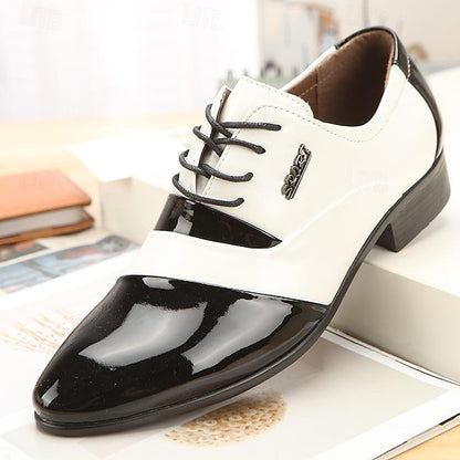 Patent Black Faux Men's Oxford Leather Shoes White and –