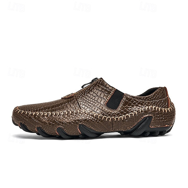 Men's Crocodile Pattern Leather Loafers - Stylish Slip-On