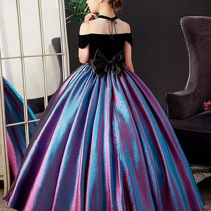 Kids Sleeve Dress Party Girls' Solid Short Color