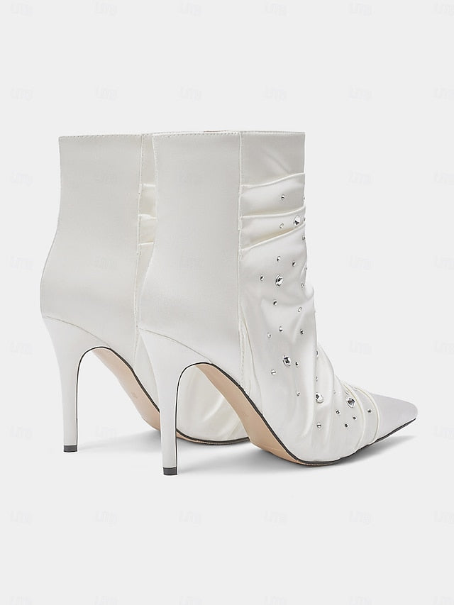 Rhinestone Ankle Satin with White Boots Women's
