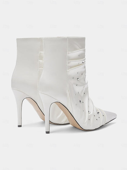 Rhinestone Ankle Satin with White Boots Women's
