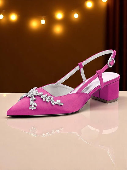 Satin Slingback Black Heels Women's