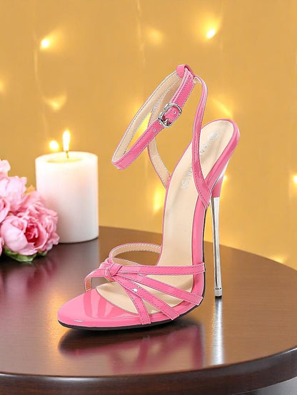 - Women's Knot Patent Strappy Leather Stiletto Heels Red