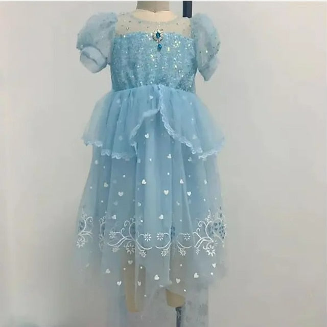 Princess Girl Elsa Frozen Dress Cosplay Cloak Flower
