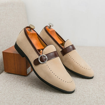 Slip-On Strap Brown Faux Loafers with Suede Buckle Men's