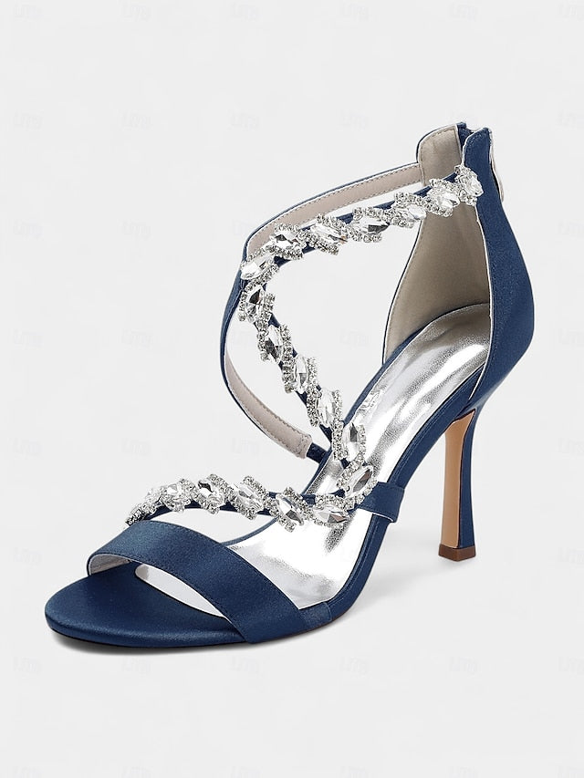 Strappy High White - Heel Rhinestone Women's Sandals