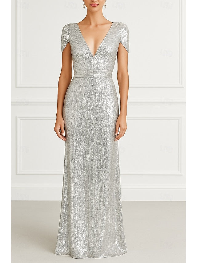 Black Wedding Formal Dress Gold Evening Gown Elegant Column