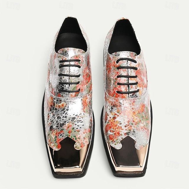 Printed Floral Oxford Patent Men's Leather Shoes –