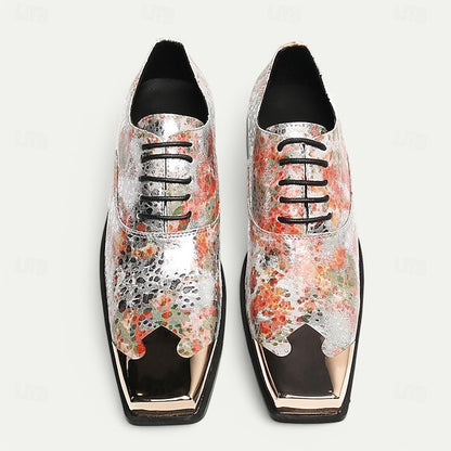 Printed Floral Oxford Patent Men's Leather Shoes –