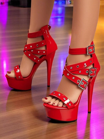 and Heels High White Women's Straps with Platform Buckled