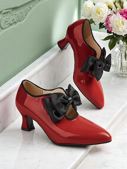 Leather Shoes Heel Red Patent Women's Low Vintage 1920s –