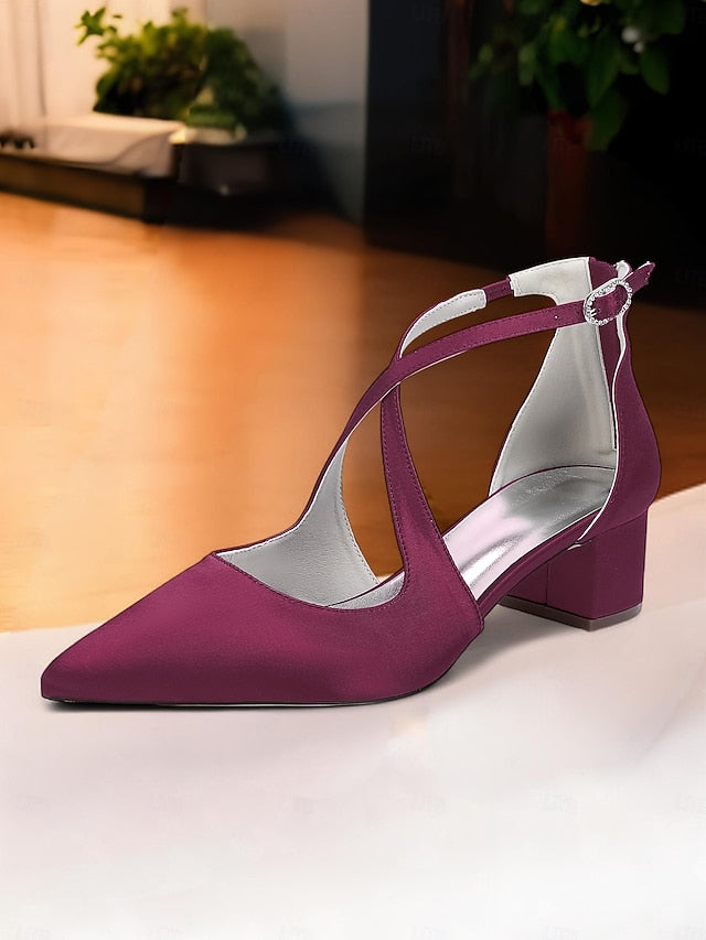 Toe Pointed Block Elegant - Satin Women's Heels Ivory