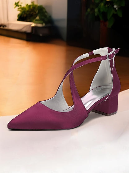 Toe Pointed Block Elegant - Satin Women's Heels Ivory