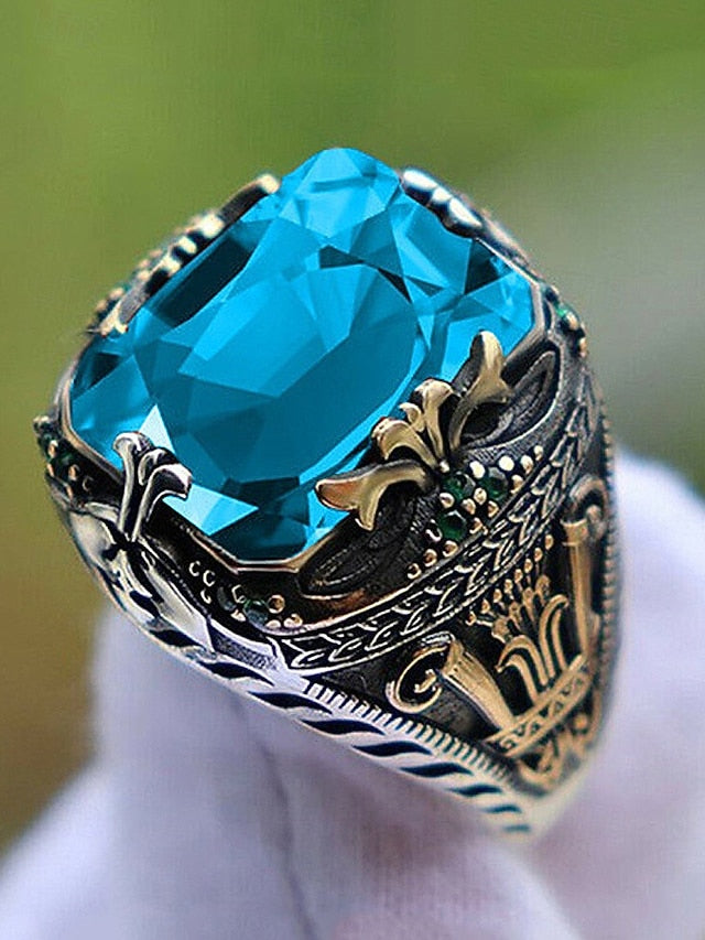 Gemstone Ring Men's Alloy