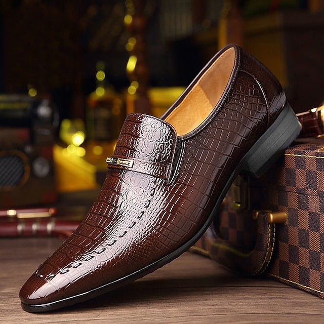 Faux Loafers - Pattern Crocodile Men's Brown Leather